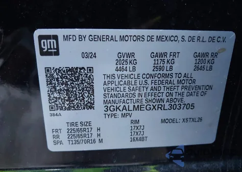 2024 GMC Terrain Fwd Sle from USA, damaged, VIN 3GKALMEGXRL303705